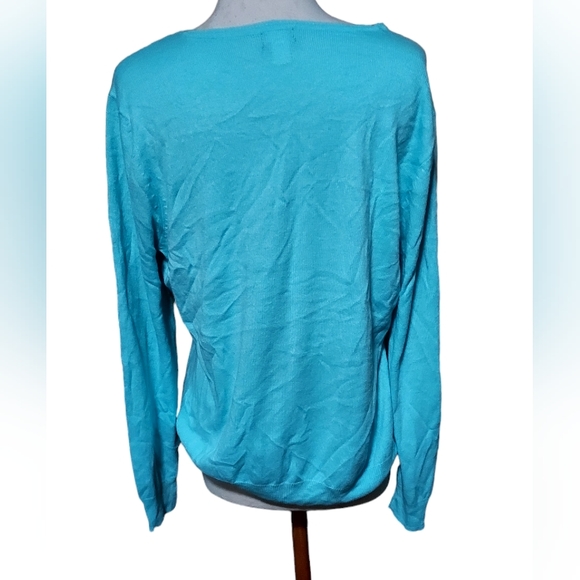 Basic Editions Xxl 2x Sweater Blue Sweatshirt Vneck Top Blouse Woman di… - Picture 3 of 3